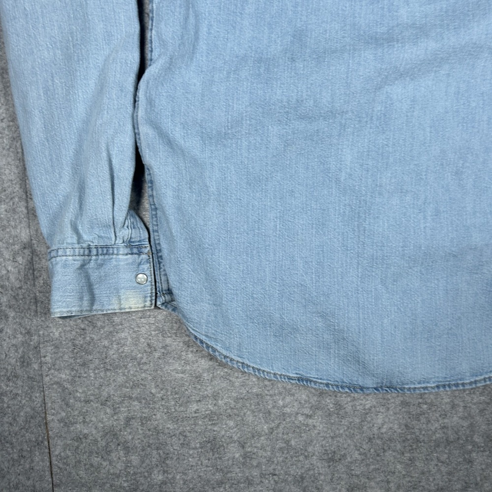 Vintage Levi's Button Down Shirt Womens Small Light Blue Y2K Denim Western Snap - Picture 11 of 13